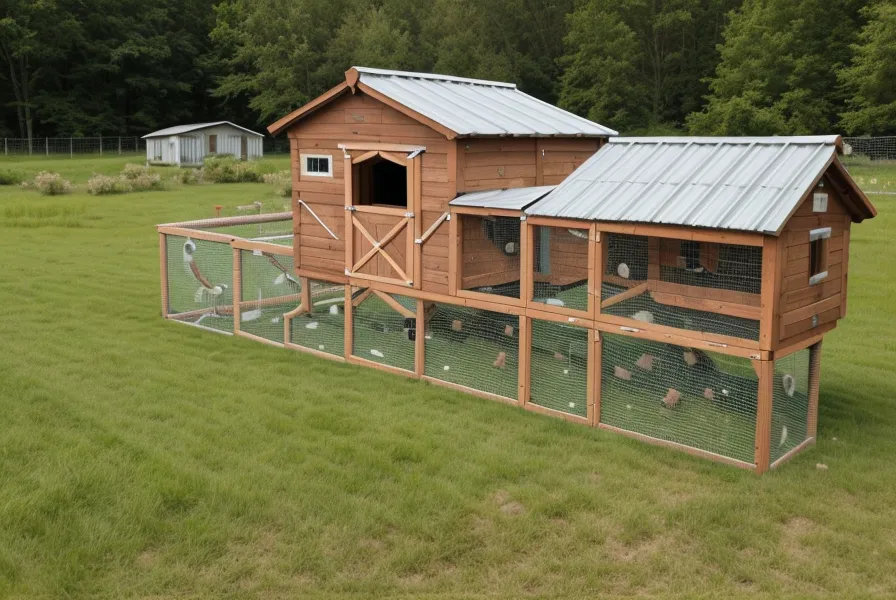 A sturdy DIY wooden chicken coop built from professional plans in a backyard.